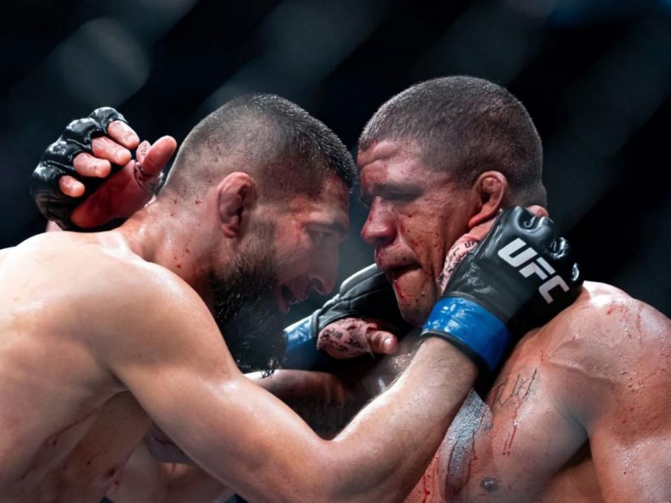 Gilbert Burns (right) last fought in April, narrowly losing on points to Khamzat Chimaev (@ufc via Instagram)