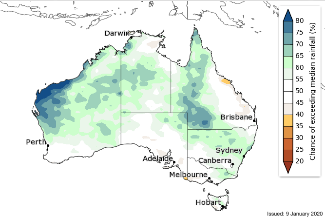 Bureau of Meteorology showing weather prediction for January as bushfires continue.