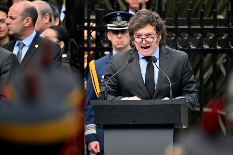 El presidente de Argentina, Javier Milei, en una ceremonia el 2 de abril de 2024 en Buenos Aires para conmemorar el 42º aniversario de la guerra con Reino Unido por las islas Malvinas o Falkland (Luis Robayo)