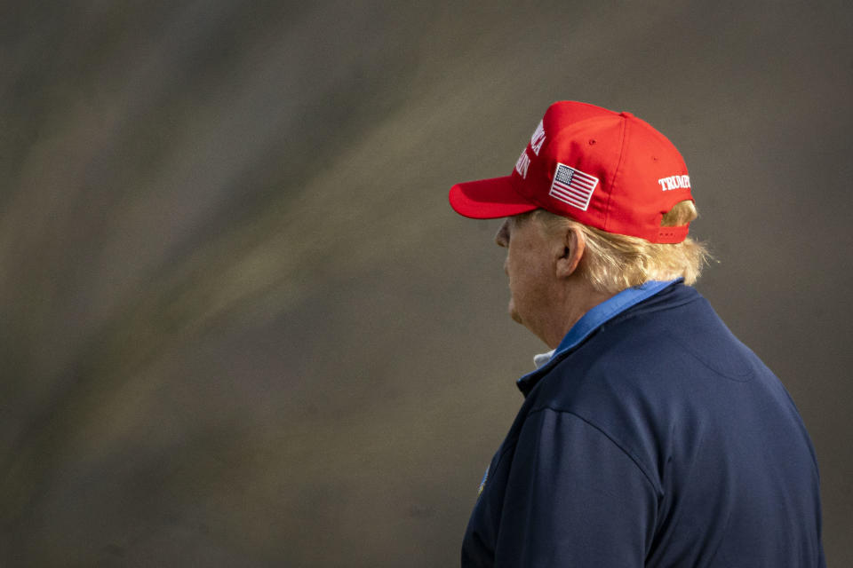 STERLING, VA - DECEMBER 13: U.S. President Donald Trump golfs at Trump National Golf Club on December 13, 2020 in Sterling, Virginia. (Photo by Al Drago/Getty Images)