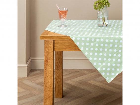 Set the table as you would at home with a tablecloth (Dunelm)
