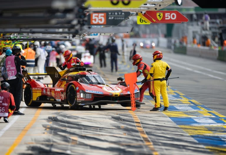 Ferrari, aiming for back-to-back wins, in the pits during Thursday qualifying at Le Mans (FRED TANNEAU)