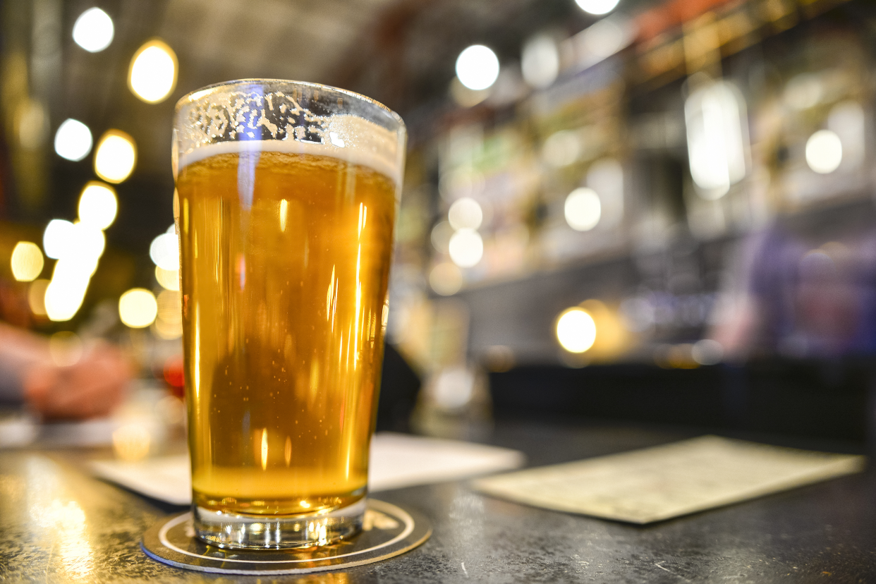 Pint of beer at a bar