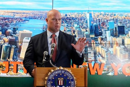 FILE PHOTO: Acting U.S. Attorney General Matthew Whitaker speaks at the Joint Terrorism Task Force office in New York, New York, U.S., November 21, 2018. REUTERS/Carlo Allegri/File Photo