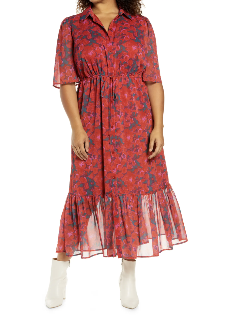 Halogen Floral Crinkle Chiffon Shirtdress (Photo via Nordstrom)