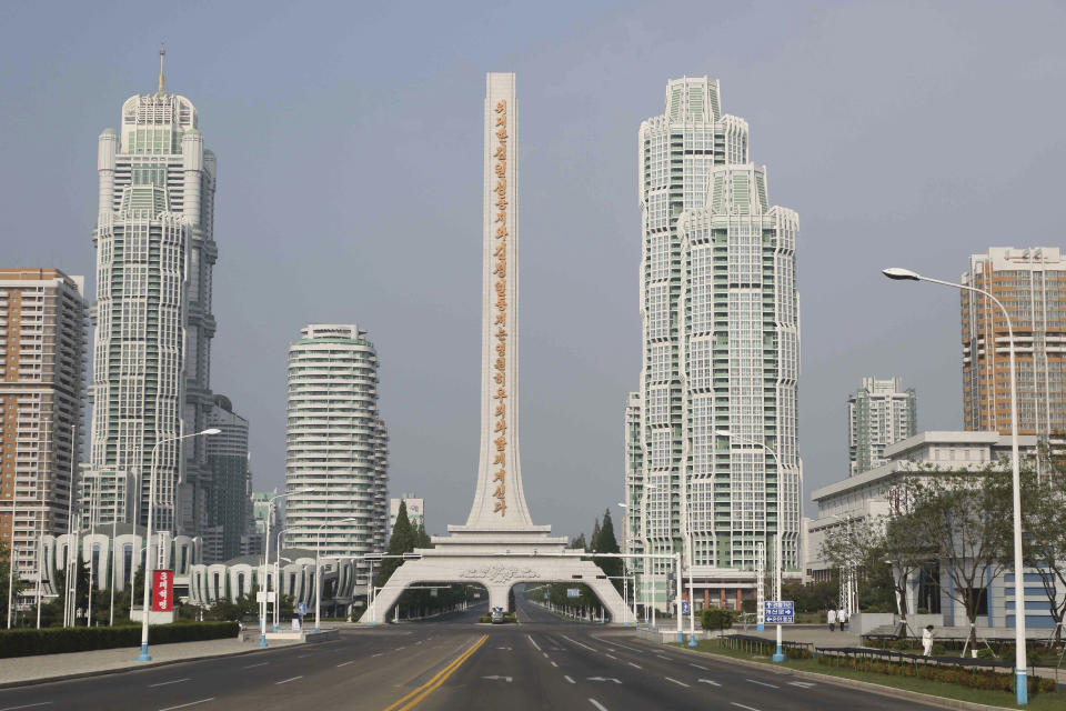 This photo shows a general view of the Ryomyong street in Pyongyang, North Korea Monday, May 16, 2022. North Korea restricted movement in Pyongyang and other cities last week to stop the spread of the virus. (AP Photo/Jon Chol Jin)