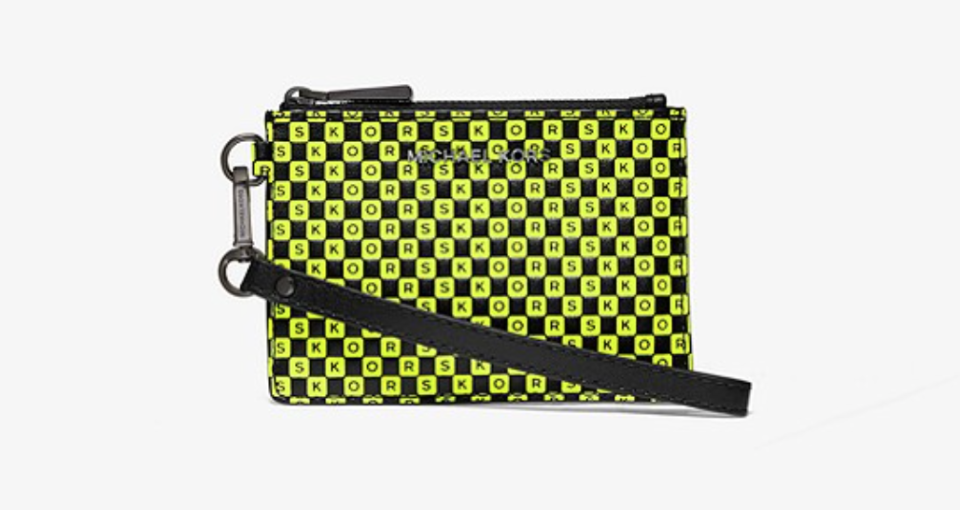 Michael Kors Checkerboard Logo Leather Coin Purse in Black/Neon Yellow