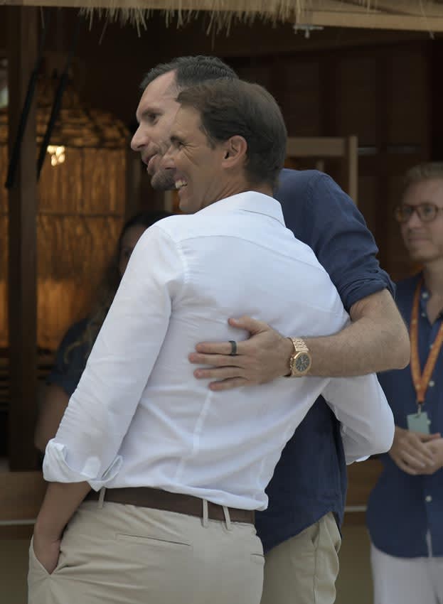 Rafa Nadal y Rudy Fernández en la inauguración del hotel del tenista en Mallorca