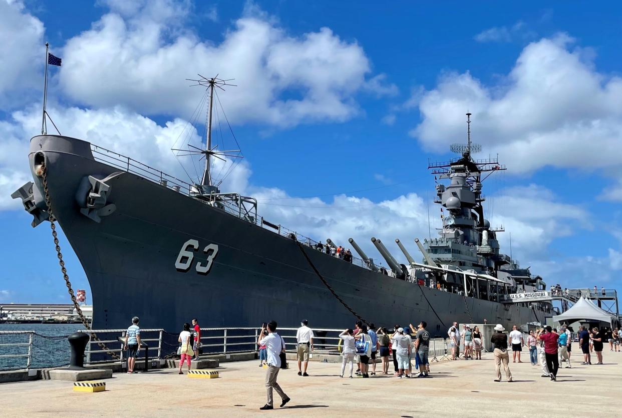 The USS Missouri, seen moored at its permanent home in Pearl Harbor, Hawaii.