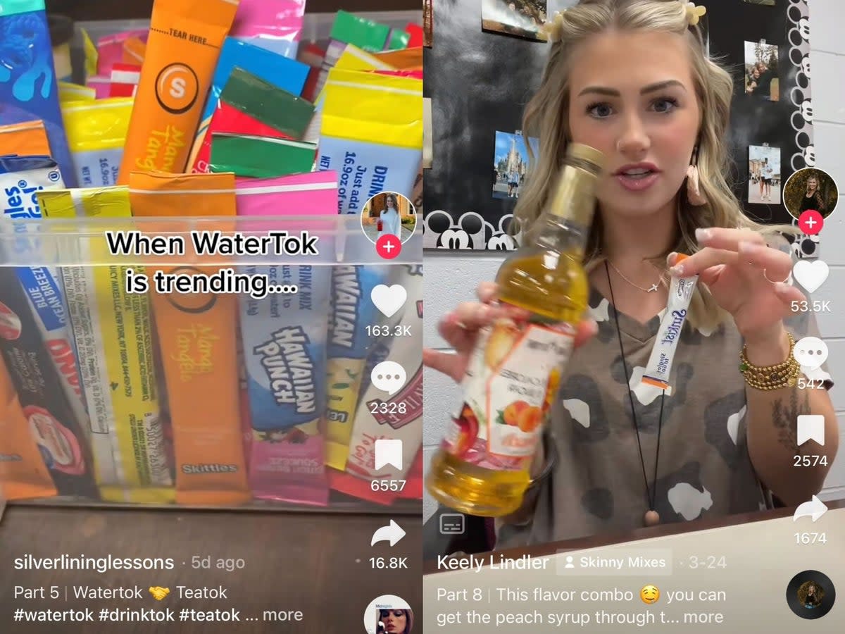 TikTok influencers take part in the new #WaterTok trend in which they add flavourings and syrups to their water (TikTok)