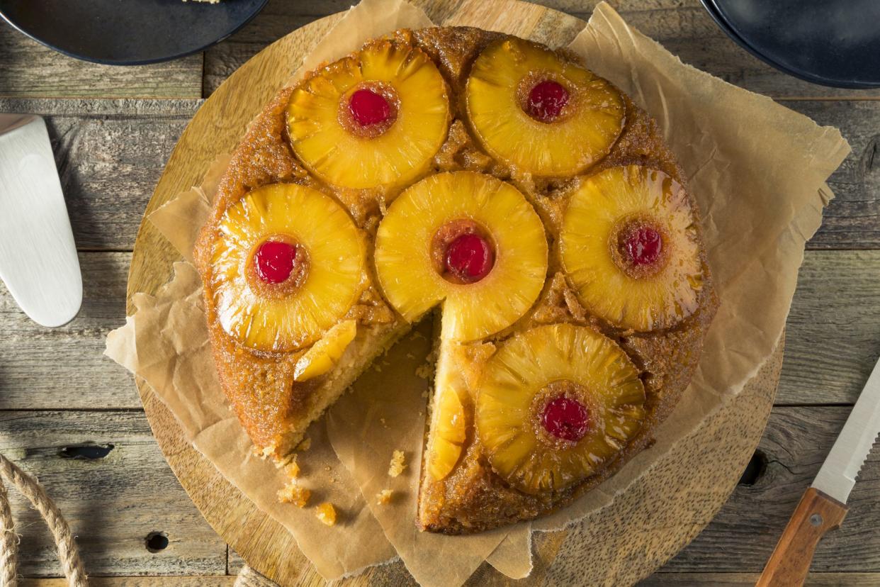 Sweet Homemade Pineapple Upside Down Cake with Cherries