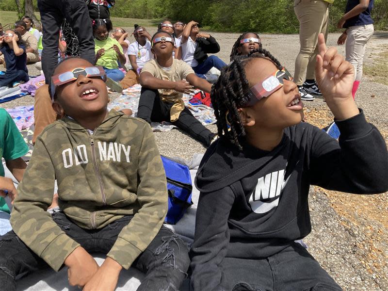 Third-grade students at Scenic Hills Elementary watch the solar eclipse and make eclipse-related art projects on Monday, April 8, 2024 in Memphis, Tenn.