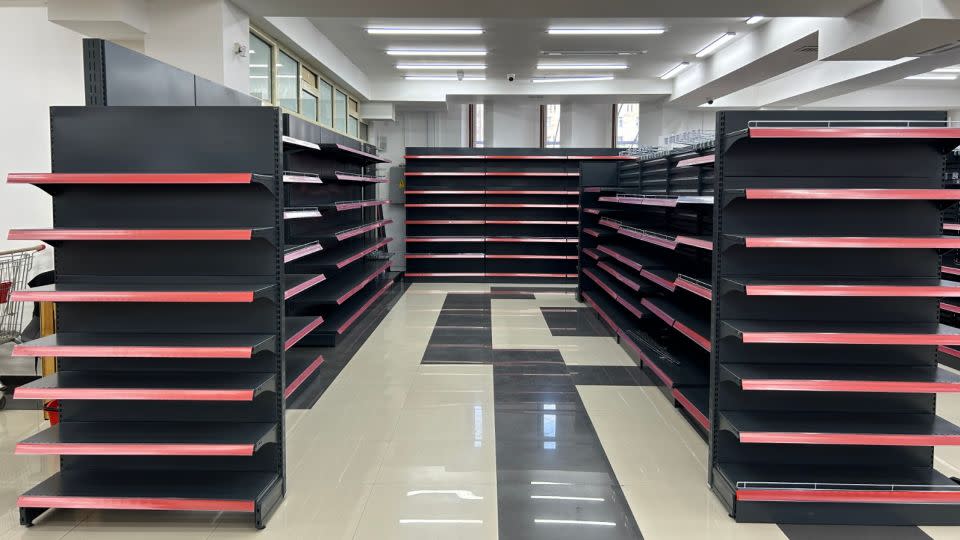 Empty shelves are seen inside the Supermarket Titan in Stepanakert. (Photo provided by the office of the Ombudsman of the Artsakh Republic.) - Mary Asatryan