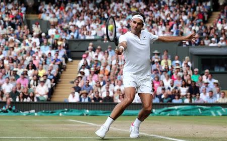 Tennis - Wimbledon - London, Britain - July 14, 2017 Switzerland’s Roger Federer in action during his semi final match against Czech Republic’s Tomas Berdych REUTERS/Gareth Fuller/Pool