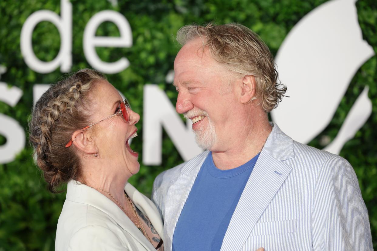 Melissa Gilbert and her husband Timothy Busfield attend the "Busfield/Gilbert" photocall during the 62nd Monte Carlo TV Festival on June 20, 2023, in Monte-Carlo, Monaco.