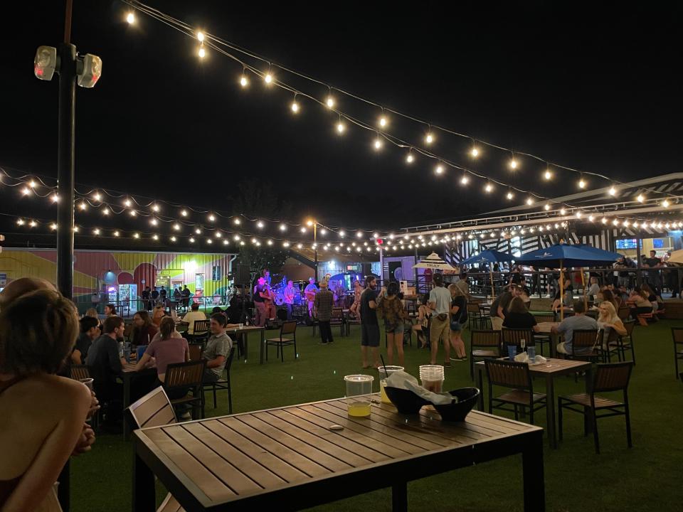 A crowd came gathers during a First Friday event in Tallahassee's Railroad Square.