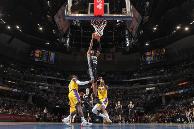 Morant goes to the basket during a game against the Los Angeles Lakers on Feb. 28 at FedExForum in Memphis, Tennessee.
