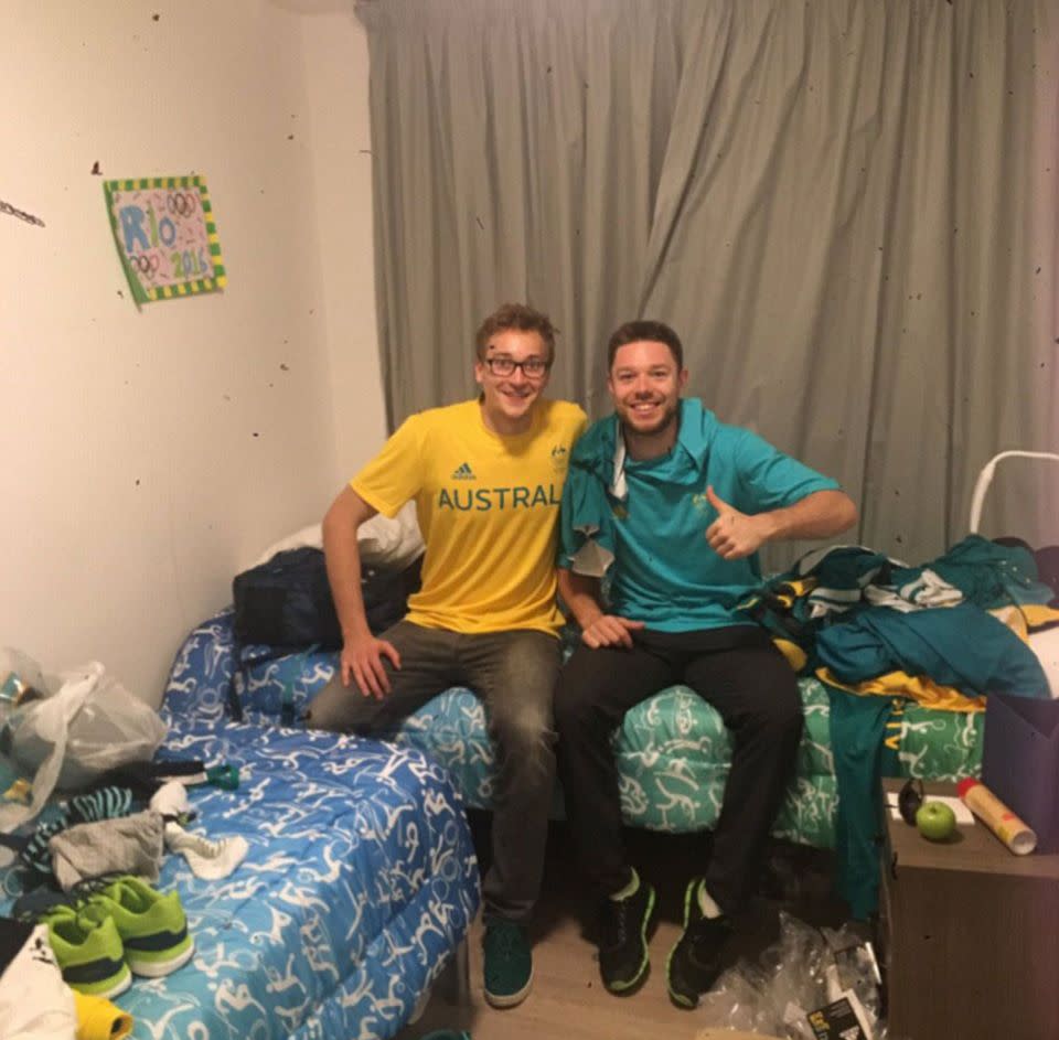Meanwhile in the Olympic Village, NBA stars Matthew Dellavedova (right) of the championship winning Cleavland Cavaliers and Ryan Broekhoff of the Milwaukee Bucks bunking together. Source: Twitter
