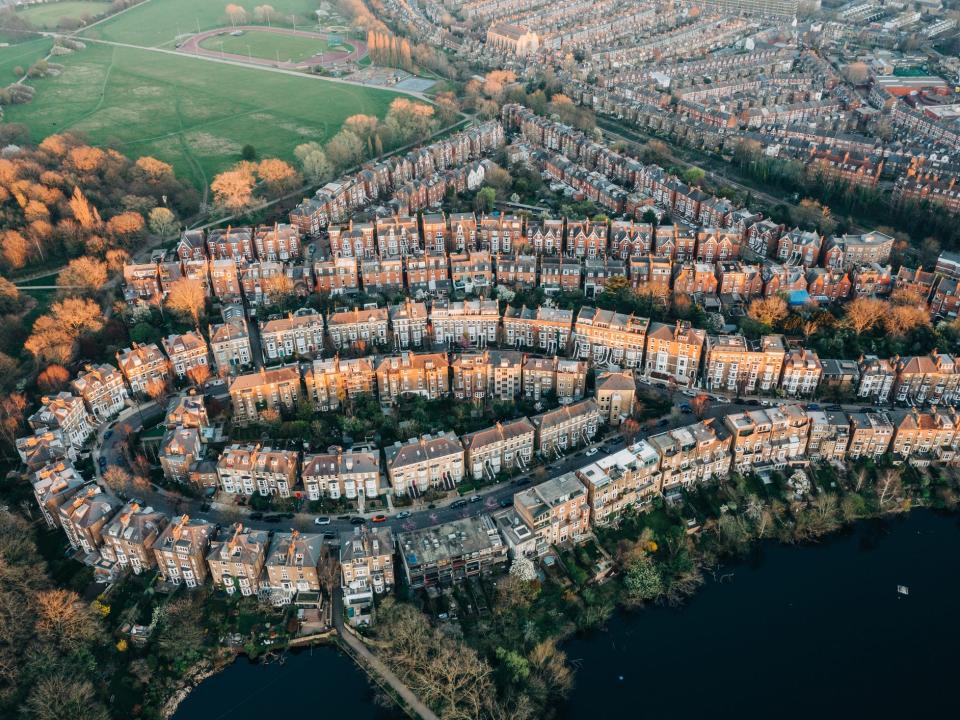Aerial photograph of Hamstead Heath in London.
