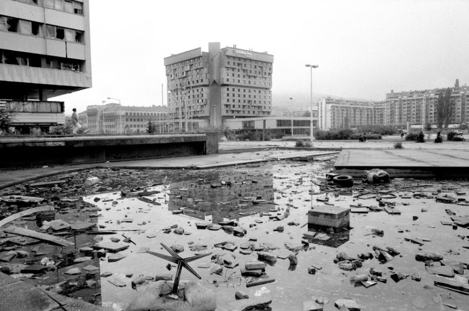 The Holiday Inn during the conflict - getty