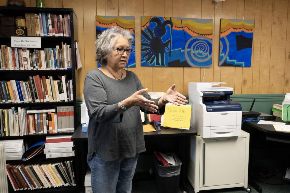 Rena Martin, a Navajo archaeologist and ethnographer, at the office of Dinétahdóó Cultural Resources Management. She founded the consulting firm to preserve tribal history, culture and the environment.