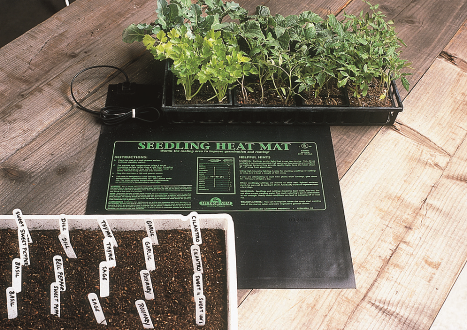 The Seedling Heat Mat has a built-in thermostat that keeps temperatures 10 to 20 degrees above room temperature.