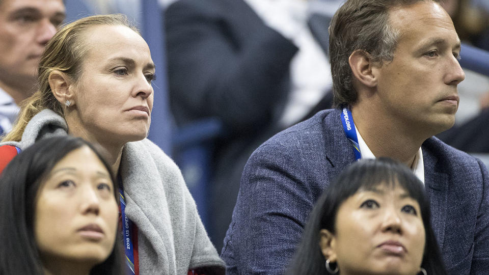 Martina Hingis with husband Harald Leemann at the US Open. (Photo by Tim Clayton/Corbis via Getty Images)