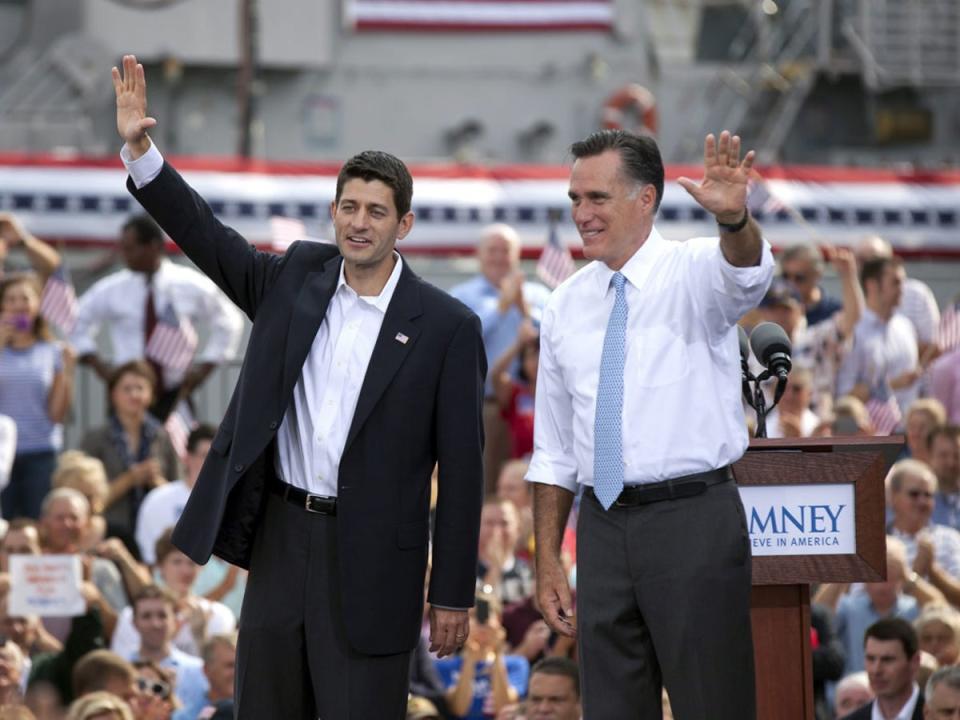 Mitt Romney and Paul Ryan starred on the Republican party’s 2012 presidential ticket (EPA)