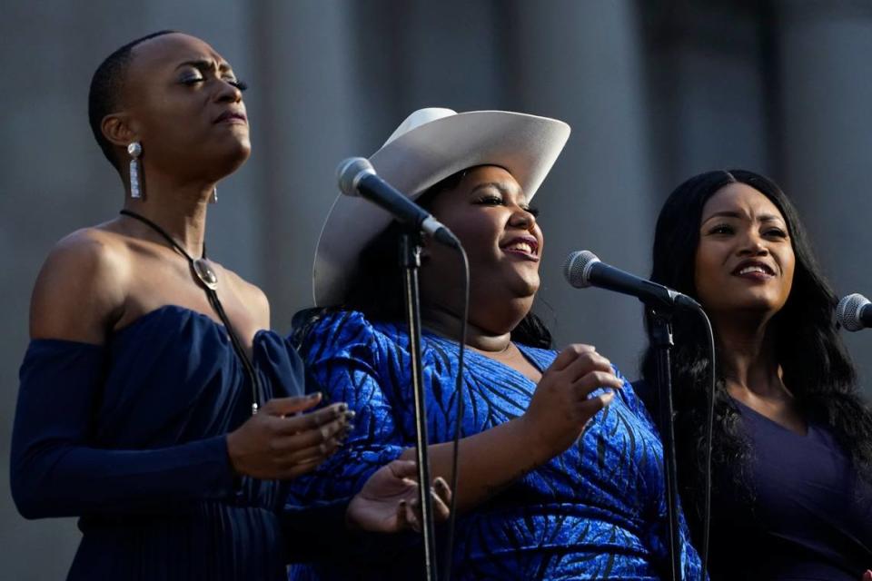 The country music trio Chapel Hart, featuring, from left, Trea Swindle and cousins Danica Hart and Devynn Hart, will play Feb. 10 at the Uptown.