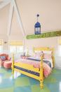 <p>Turquoise and lime checkerboard floors make for a bold statement in a colorful kids' bedroom. </p><p>Pro tip: Typically used for garage floors, Break-Through! Paint (<a href="https://www.ppgpaints.com/products/interior-paint-and-exterior-paint/break-through-50-interior-exterior-wb-acrylic?--&gclid=CjwKCAiA4Y7yBRB8EiwADV1haTcG9HBzLFgCK8cVzeSWUSC3AppWU8ThnrQhP-KREpLcZQavxqJDzBoCzPAQAvD_BwE" rel="nofollow noopener" target="_blank" data-ylk="slk:ppgpaints.com;elm:context_link;itc:0;sec:content-canvas" class="link ">ppgpaints.com</a> for stores) dries in less than an hour, which makes applying two-toned patterns much easier (and faster!). Consider it for high-traffic areas or where durability is a must.</p>