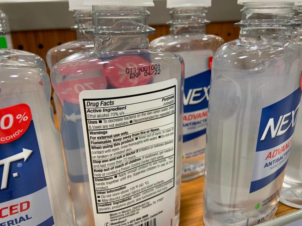 The bottles of Next Hand Sanitizer on sale at this Miami Beach Publix were from lot No. 0119001001, which was recalled Thursday by manufacturer Albek de Mexico. The lot number can be seen above the back label.