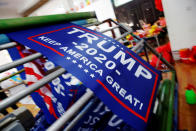 <p>Flags for U.S. President Donald Trump’s “Keep America Great!” 2020 re-election campaign are seen at Jiahao flag factory in Fuyang, Anhui province, China July 24, 2018. (Photo: Aly Song/Reuters) </p>
