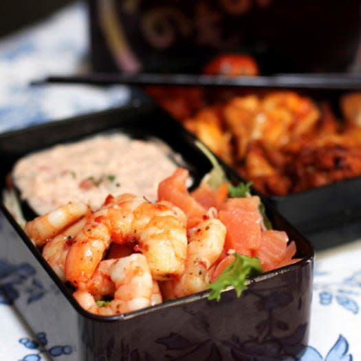 Salmon and Marinated Shrimp Salad Bento