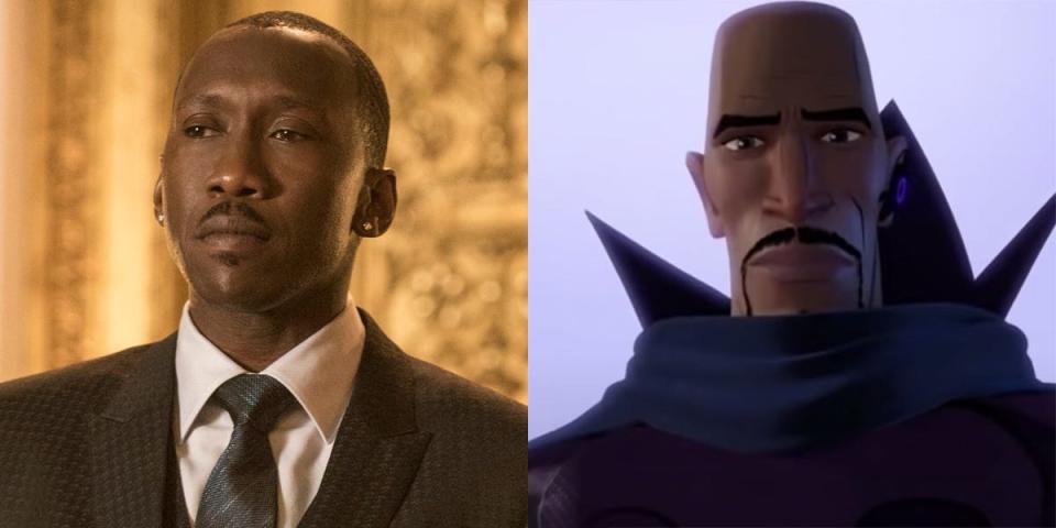 On the left: Mahershala Ali as Cornell "Cottonmouth" Stokes on "Luke Cage." On the right: The animated character Aaron Davis/Prowler in "Spider-Man: Into the Spider-Verse."