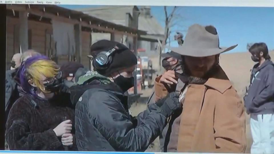 PHOTO: Prosecutors show footage of Hannah Gutierrez on the set of 'Rust' handling a firearm during her trial, Feb. 29, 2024, in Santa Fe, N.M. (KOAT)