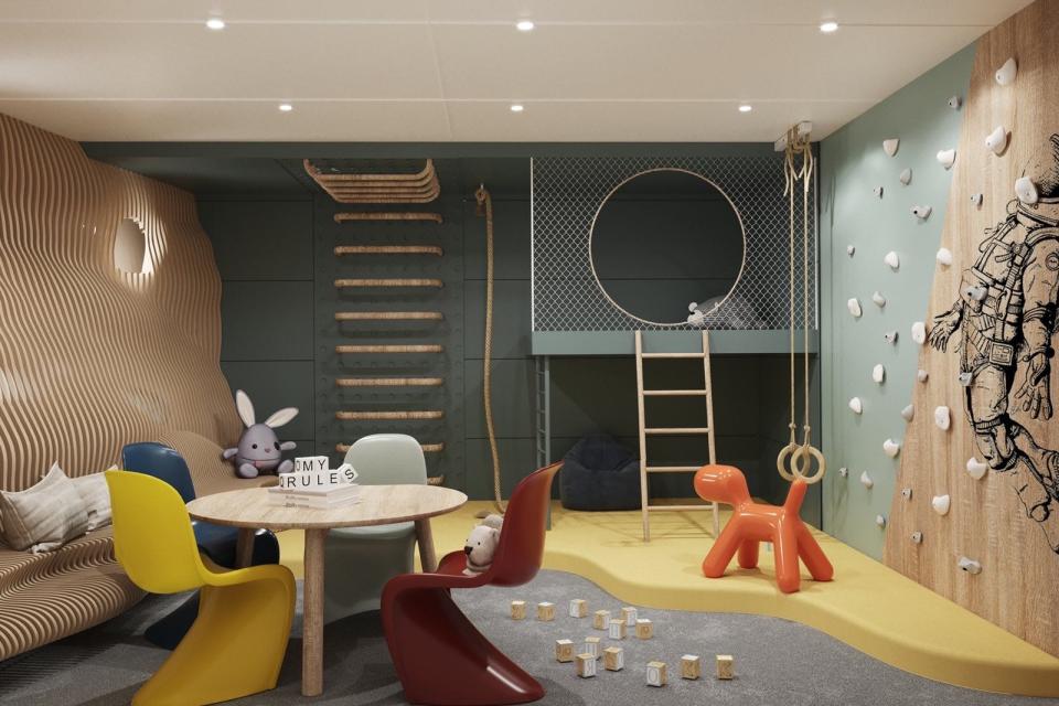 A rendered image of the playroom.