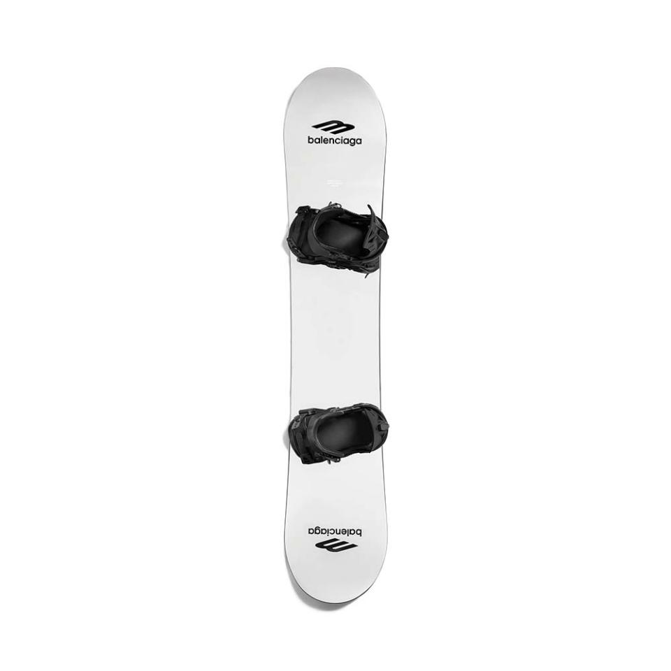 The Parisian label, which recently signed Nicole Kidman and Michelle Yeoh as brand ambassadors, has debuted skiwear. In the mix are high-tech apparel, skis, a collab helmet with Briko and this logo snowboard; $5,690, balenciaga.com