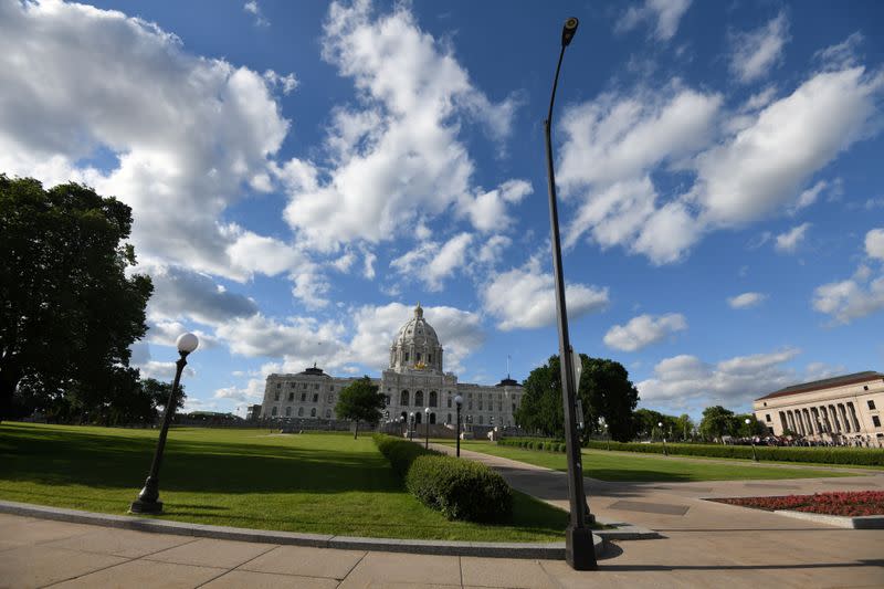 Demonstrators pulled down the statue of Christopher Columbus from the Minnesota State Capitol grounds