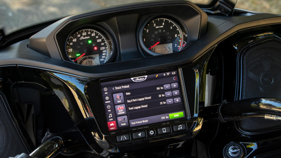 The dash includes a seven-inch touchscreen display that can be operated with gloves. - Credit: Kevin Wing, courtesy of Indian Motorcycle.