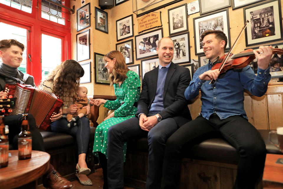 Department of Foreign Affairs and the British Embassy handout photo of the Duke and Duchess of Cambridge meet local Galwegians during a visit to a traditional Irish pub in Galway city centre during the third day of their visit to the Republic of Ireland.