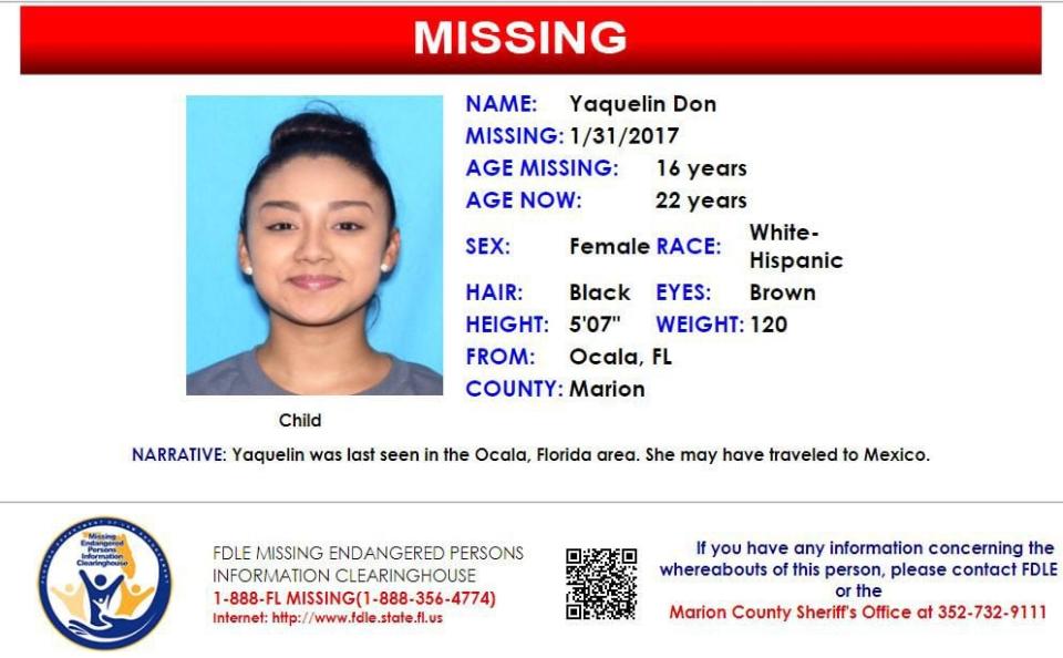 Yaquelin Don was last seen in Ocala on Jan. 31, 2017.