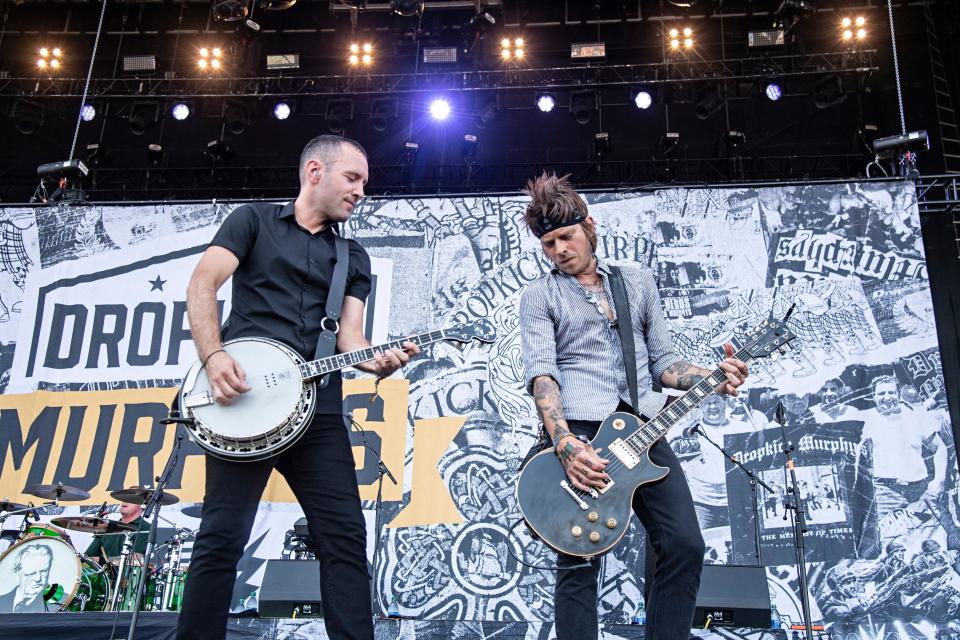 Jeff DaRosa, left, and James Lynch of Dropkick Murphys perform during Louder Than Life at Highland Festival Grounds at KY Expo Center on Saturday, Sept. 28, 2019, in Louisville, Ky.