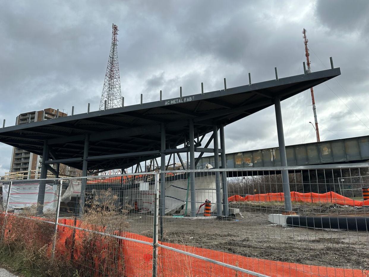 A view of the showcase structure on the Legacy Beacon site on Windsor's riverfront at Caron Avenue, January 2024. (Dalson Chen/CBC - image credit)