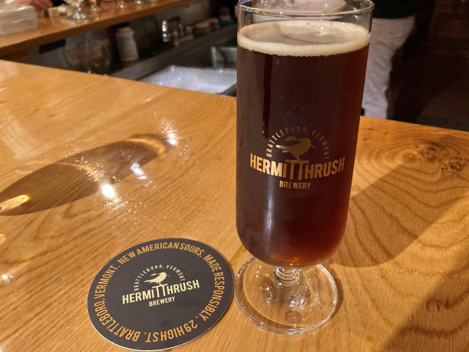 A barrel-aged sour brown ale shown Nov. 12, 2022 at Hermit Thrush Brewery in Brattleboro
