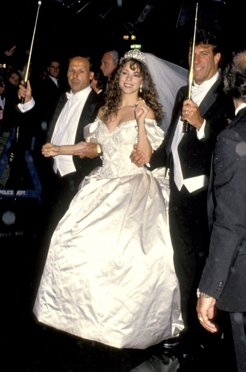 <p>In a lavish affair on June 5, 1993, singer Mariah Carey married Sony Music's Tommy Mottola wearing a massive $25,000 Vera Wang gown with a 27-foot-long train. That's right, <em>27 feet</em> of fabric. The couple divorced just four years later.</p>