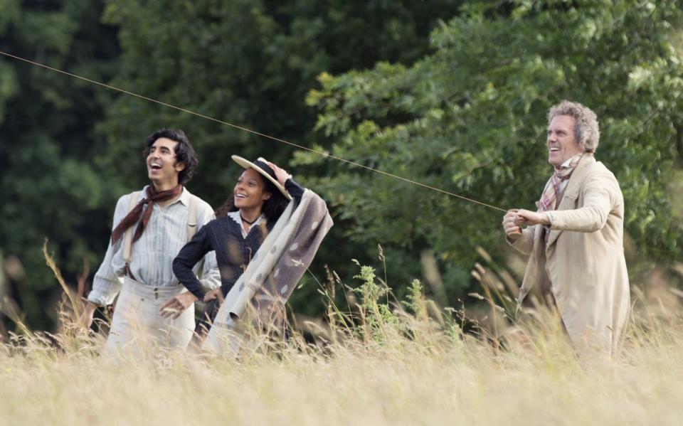 Dev Patel, Rosalind Eleazar and Hugh Laurie in the movie "The Personal History of David Copperfield."