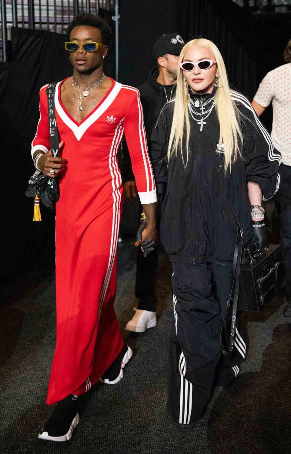 David Banda and Madonna attend the WBA World Lightweight Championship title bout between Gervonta Davis and Rolando Romero at the Barclays Center in Brooklyn on May 28, 2022 in New York City