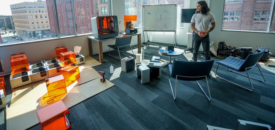 Formlabs' Milwaukee Services Lead Sam Lee stands in the classroom area Tuesday, Sept. 13, 2022, in its new offices on the fifth floor at 220 E. Buffalo St., Milwaukee. Formlabs is a printing company.