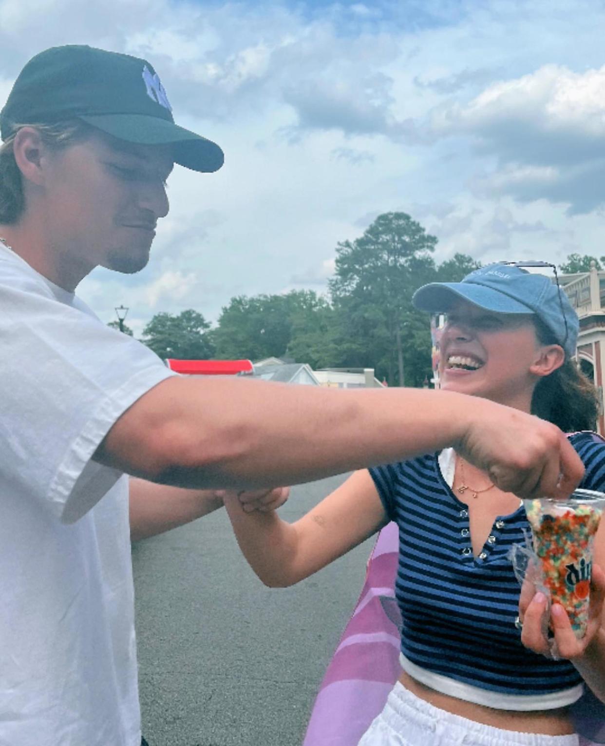 Bongiovi attempting to grab some of the actor's ice cream. (@milliebobbybrown via Instagram)