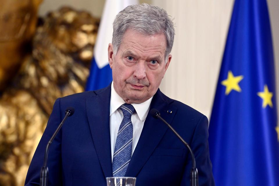 Finland's President Sauli Niinisto attends the press conference on Finland's security policy decisions at the Presidential Palace in Helsinki, Finland, on May 15, 2022. Finland’s president and government have announced that the Nordic country intends to apply for membership in NATO, paving the way for the 30-member Western military alliance to expand amid Russia’s war in Ukraine.